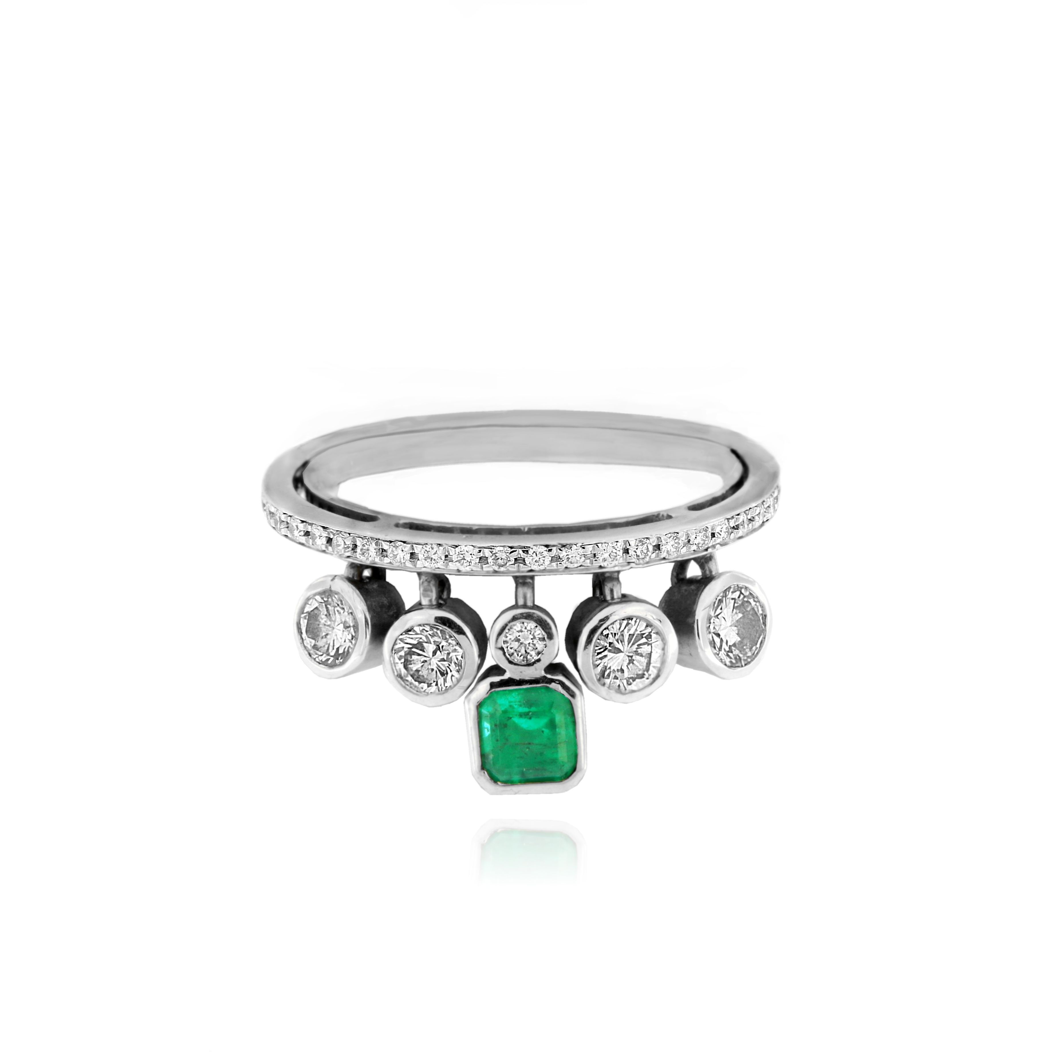 Riviera in Oro Bianco 18K con Smeraldo ct 0.25 e Diamanti ct 0.65 H VS - immagine 2